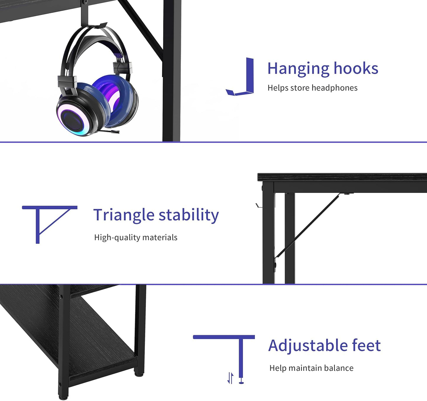 Home Office Gaming Desk with Wooden Storage Shelf,Computer Office Desk and Gaming Table with Splice Board,2-Tier Industrial Morden Laptop Study Writting Desk,48 X 24 Inches(Black)