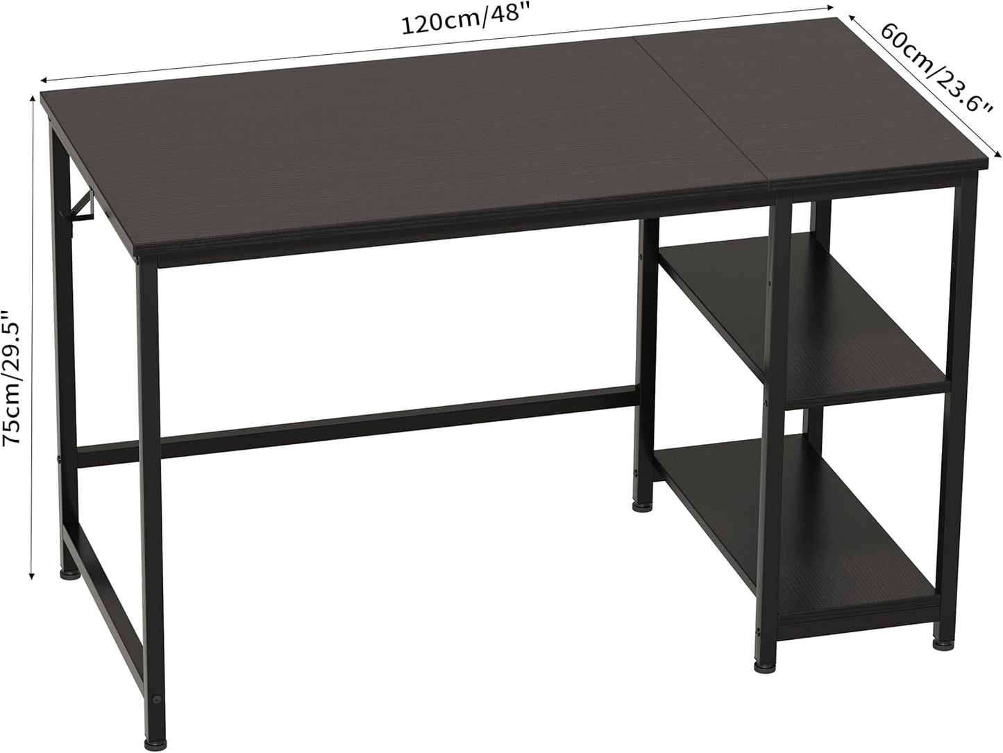 Home Office Gaming Desk with Wooden Storage Shelf,Computer Office Desk and Gaming Table with Splice Board,2-Tier Industrial Morden Laptop Study Writting Desk,48 X 24 Inches(Black)