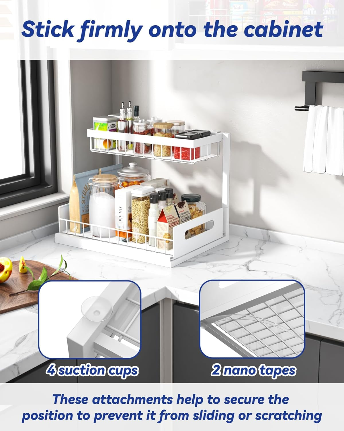 Under Sink Organizers, 2 Pack Metal Pull Out under Sink Organizers and Storage Shelves with Sliding Drawer, under Sink Storage for Kitchen, Bathroom, White, 2 Pack…