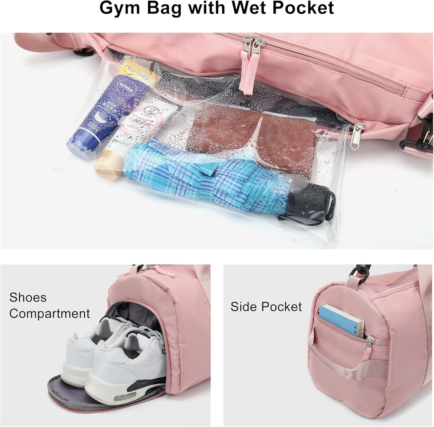Gym Bag for Women, Workout Duffel Bag, Sports Gym Bags with Wet Pocket and Shoe Compartment