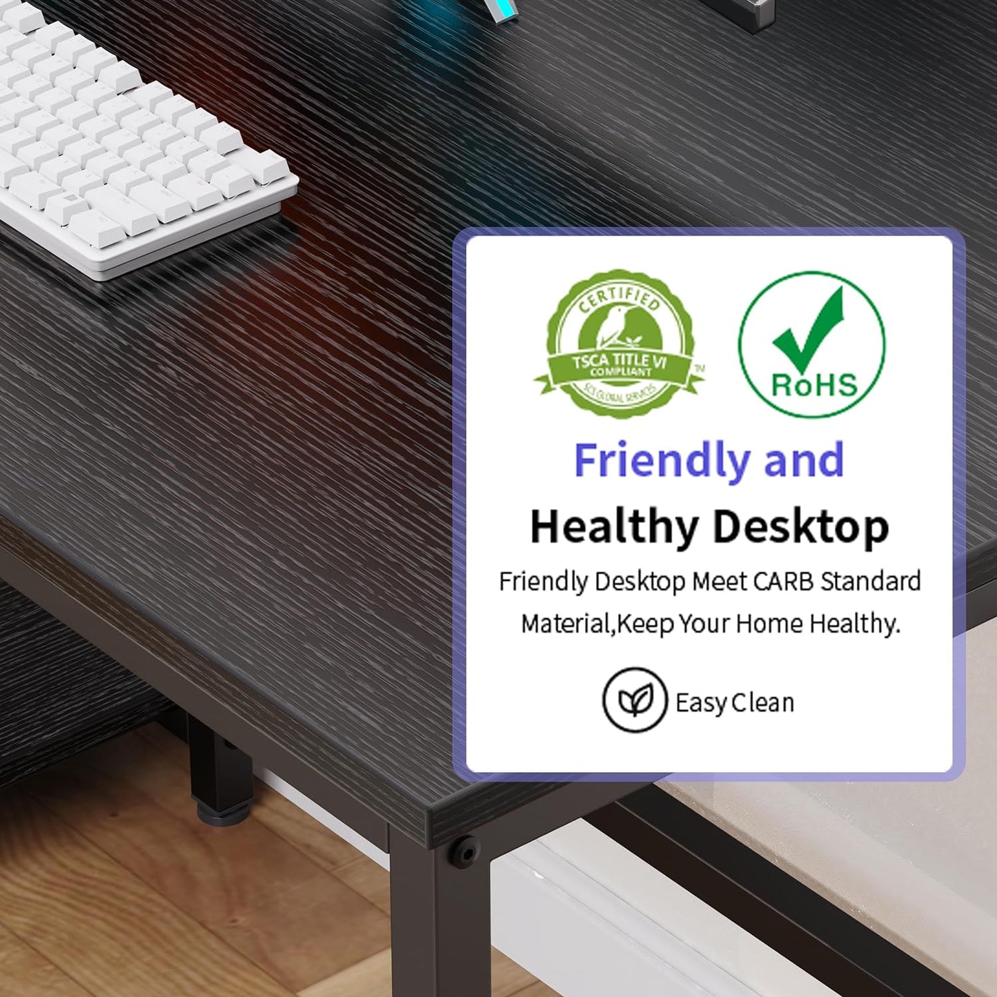 Home Office Gaming Desk with Wooden Storage Shelf,Computer Office Desk and Gaming Table with Splice Board,2-Tier Industrial Morden Laptop Study Writting Desk,48 X 24 Inches(Black)