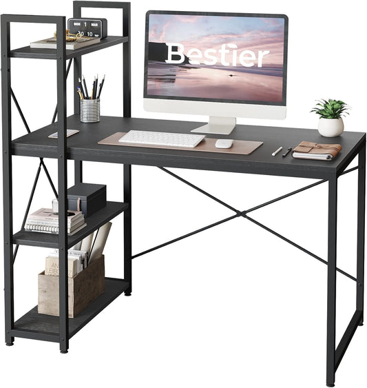 Computer Desk with Shelves - 47 Inch Home Office Desks with Bookshelf for Study Writing and Work - Plenty Leg Room and Easy Assemble, Black